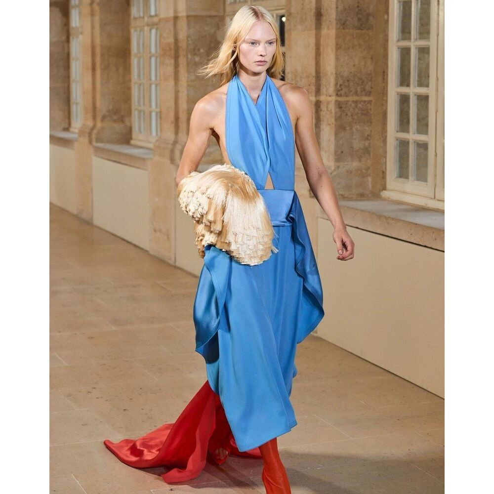 Victoria Beckham Womens Colorblock Circle Draped Dress Blue & Orange Size 4 - Picture 6 of 13
